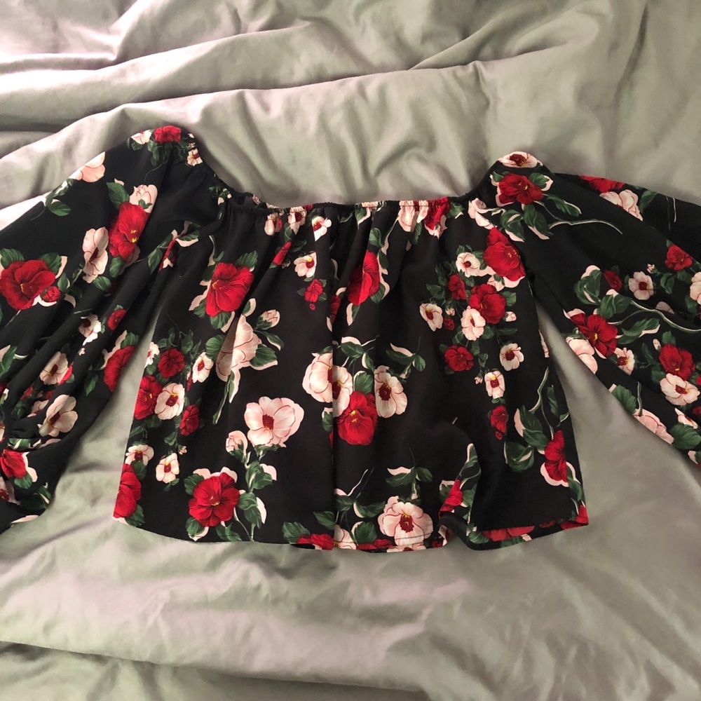 floral off the shoulder top.